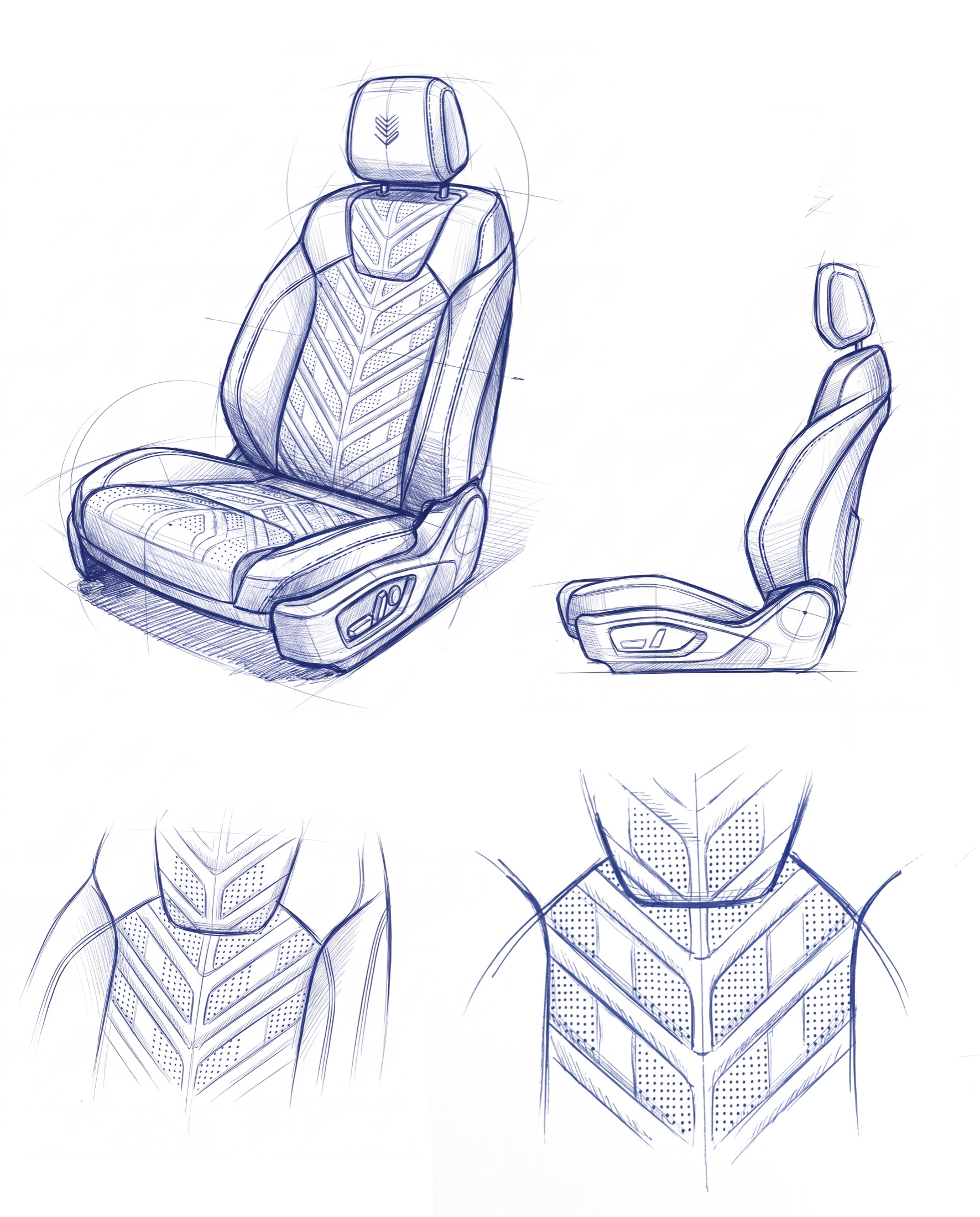 Seat study showing branching stitching and perforation